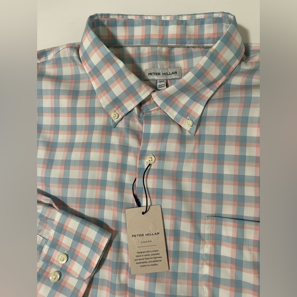 Peter Millar Other - Peter Millar Men's Size 2XL Long Sleeve Button Up Shirt Pink Blue Plaid Lark NEW